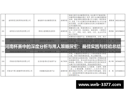 河南杯赛中的深度分析与用人策略探索：最佳实践与经验总结