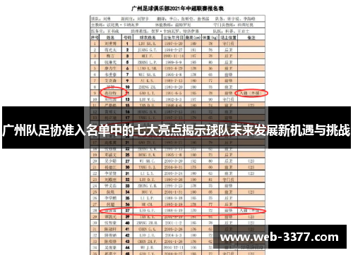 广州队足协准入名单中的七大亮点揭示球队未来发展新机遇与挑战